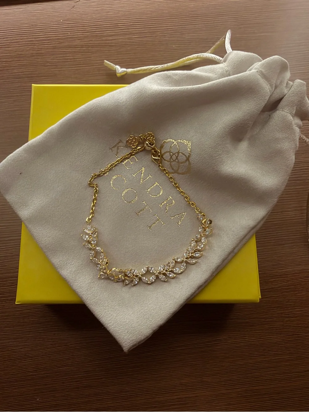 Kendra Scott Gold Leaf Crystal Bracelet with Clear Stones